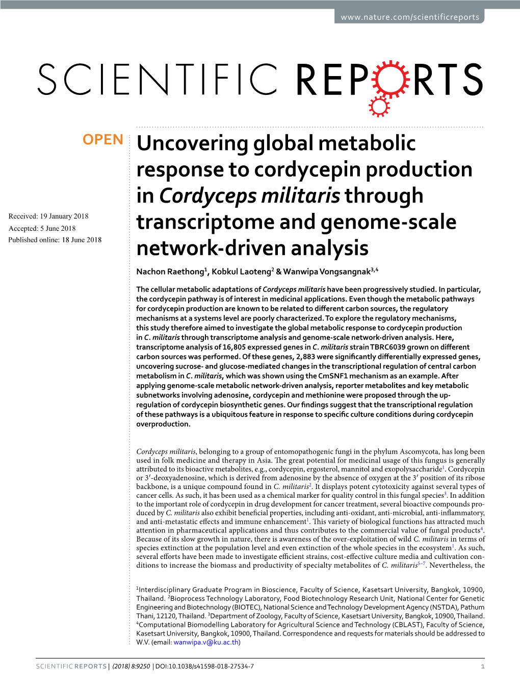 Uncovering Global Metabolic Response to Cordycepin Production