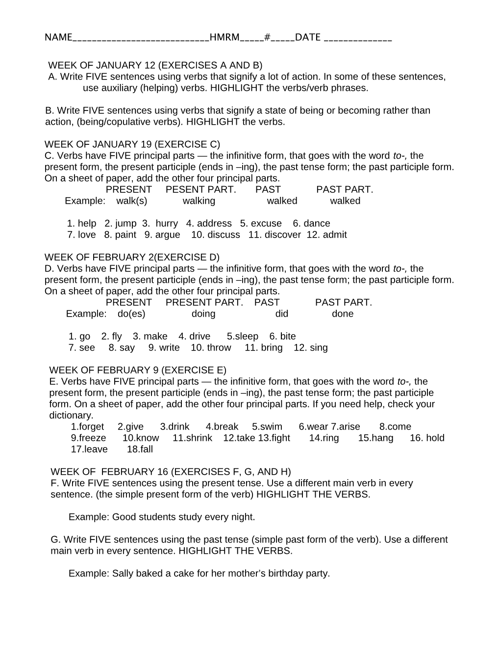 Week of January 12 (Exercises a and B)