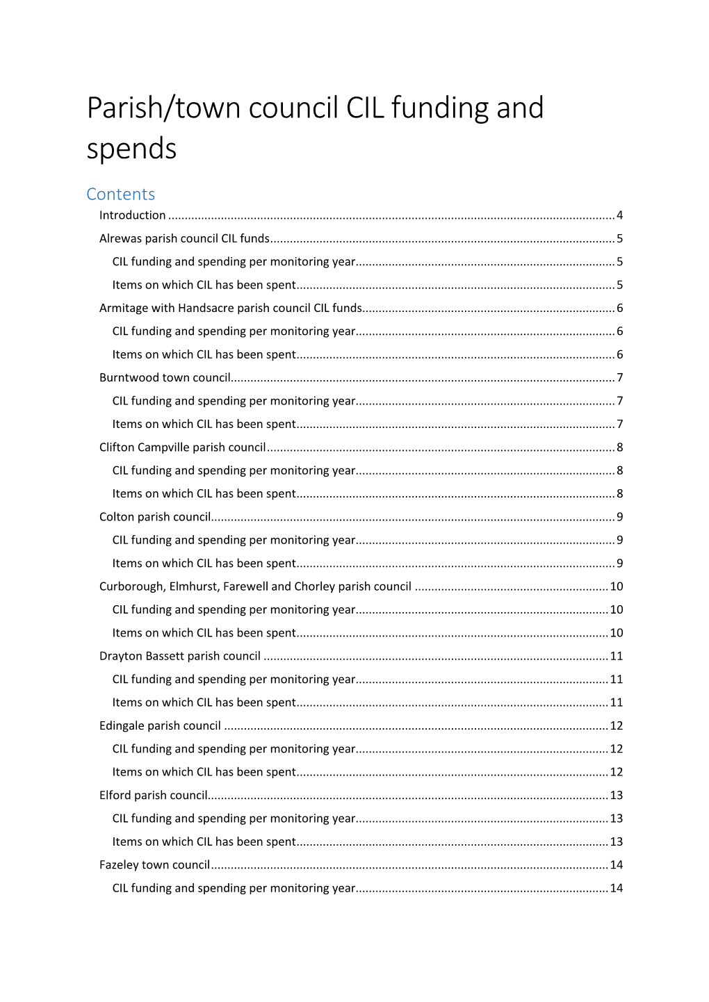 Parish/Town Council CIL Funding and Spends Contents Introduction