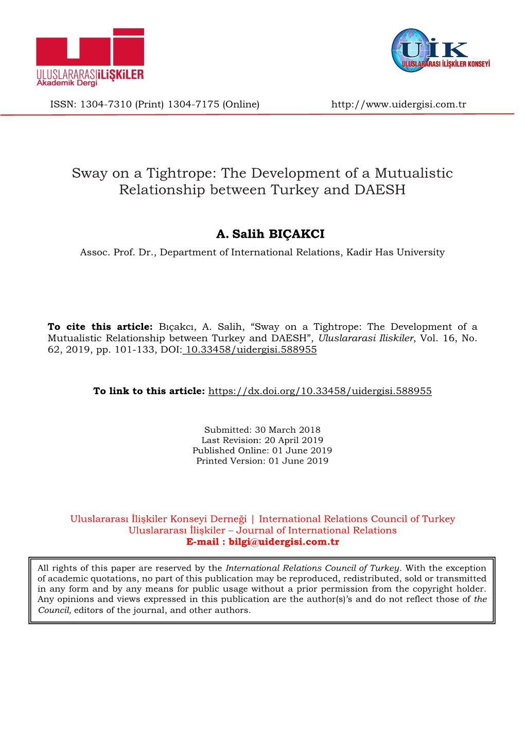 The Development of a Mutualistic Relationship Between Turkey and DAESH