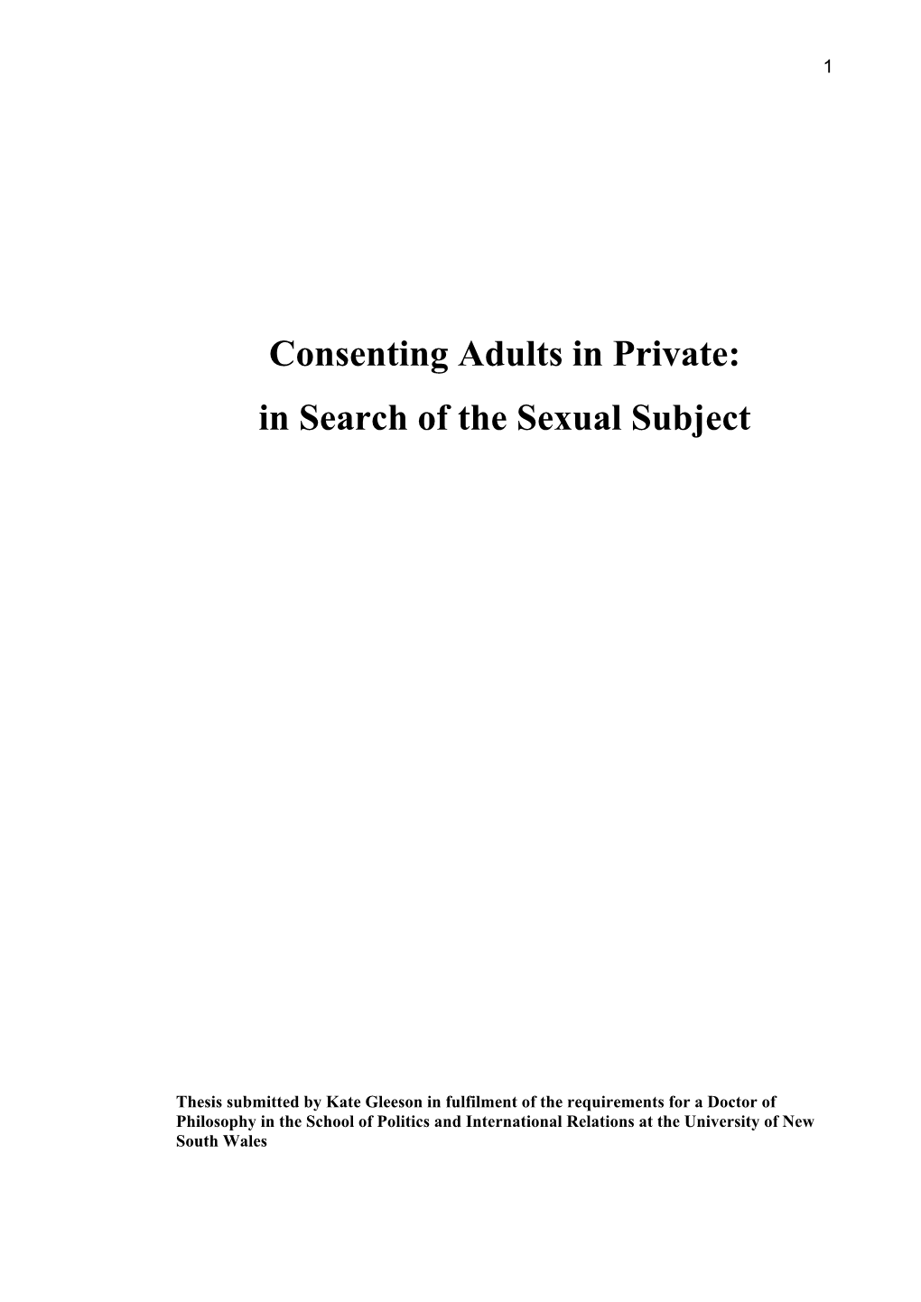 Consenting Adults in Private: in Search of the Sexual Subject