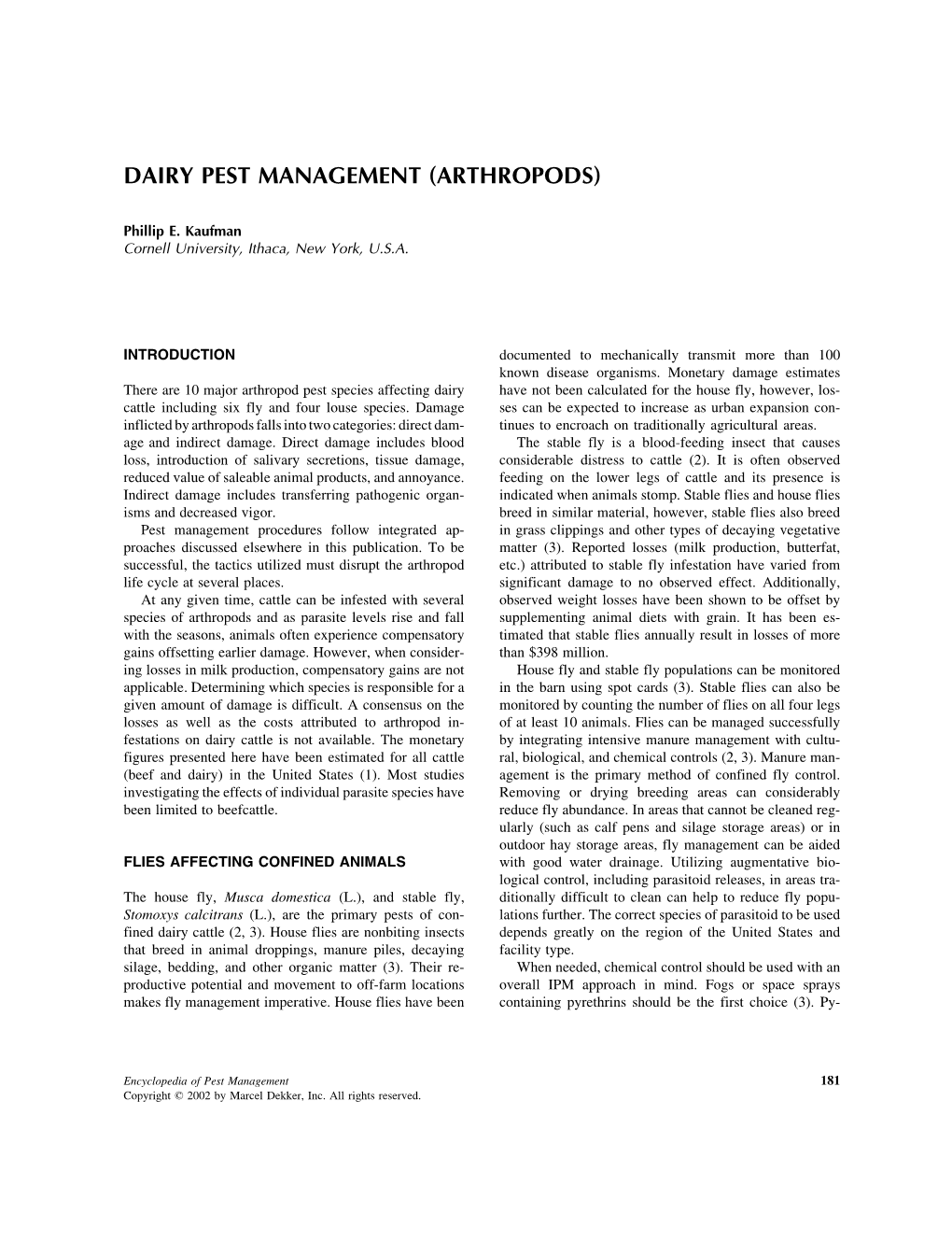 Dairy Pest Management (Arthropods)