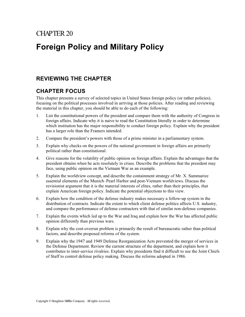 CHAPTER 20 Foreign Policy and Military Policy