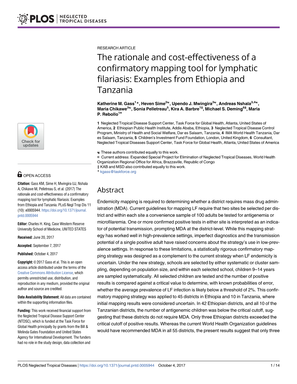 The Rationale and Cost-Effectiveness of a Confirmatory Mapping Tool for Lymphatic Filariasis: Examples from Ethiopia and Tanzania