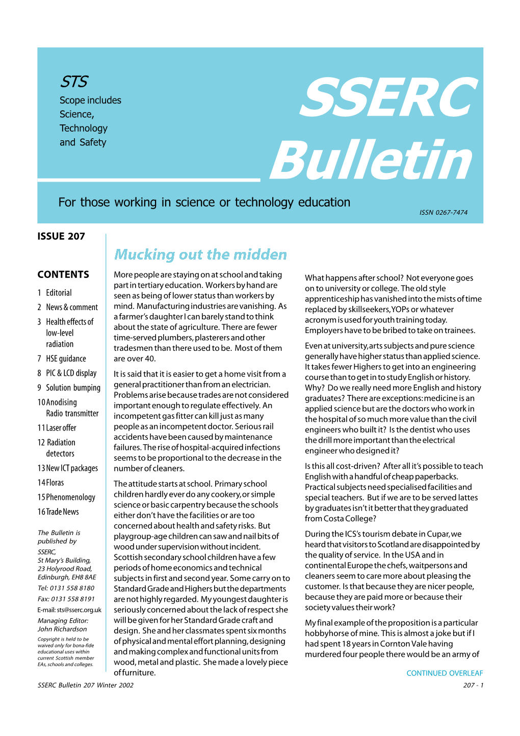 SSERC Bulletin 207 Winter 2002 207 - 1 News and Comment
