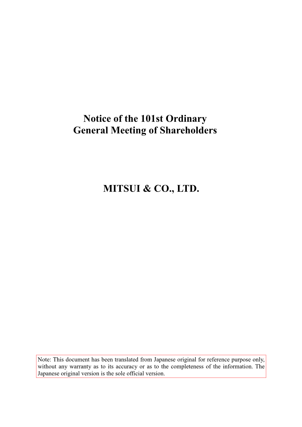 Notice of the 101St Ordinary General Meeting of Shareholders (PDF 2.21MB)