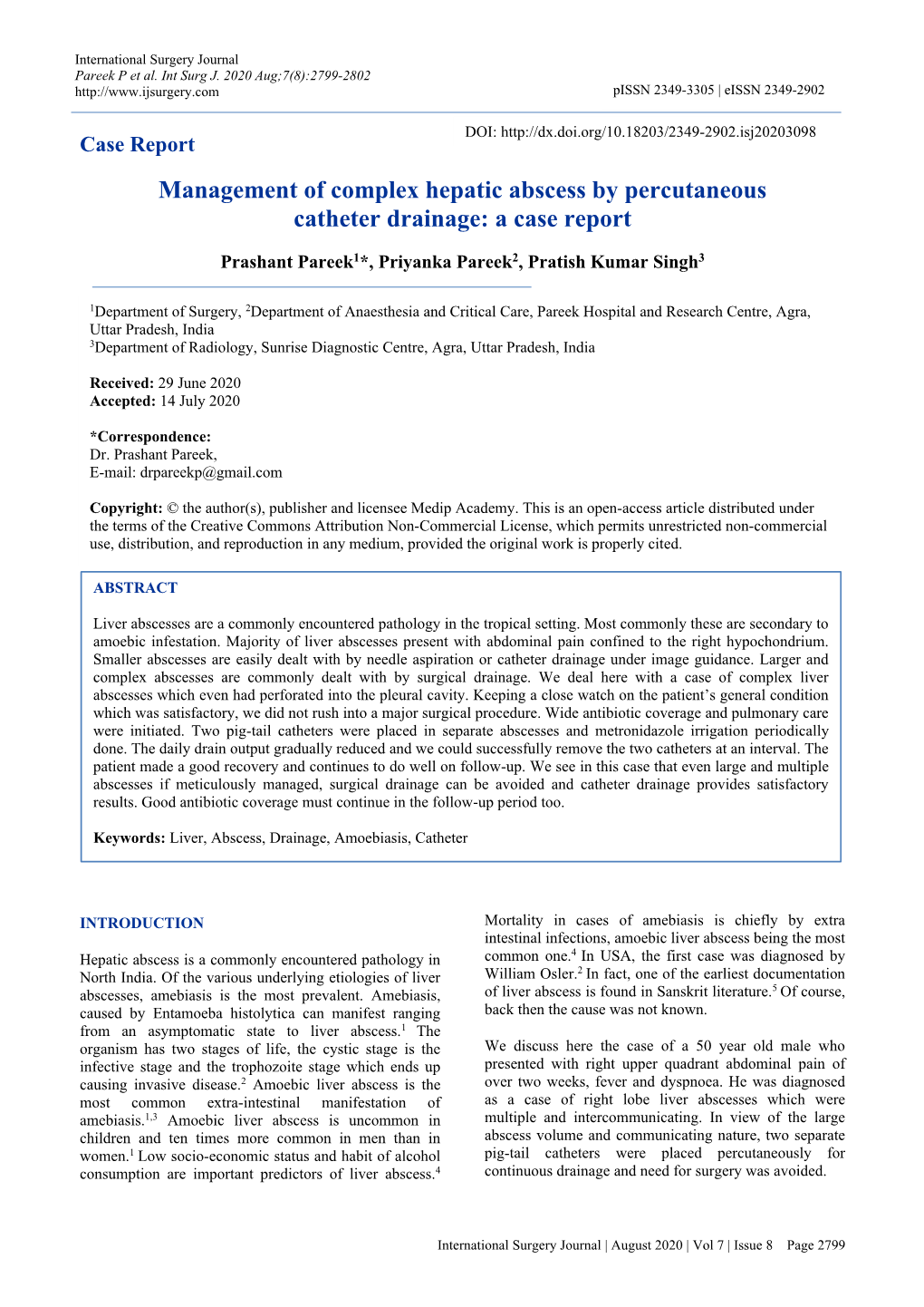 Management of Complex Hepatic Abscess by Percutaneous Catheter Drainage: a Case Report