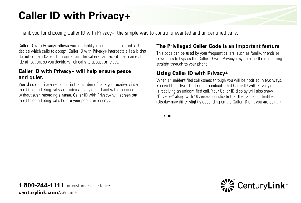 Download the Caller ID with Privacy+ User Guide