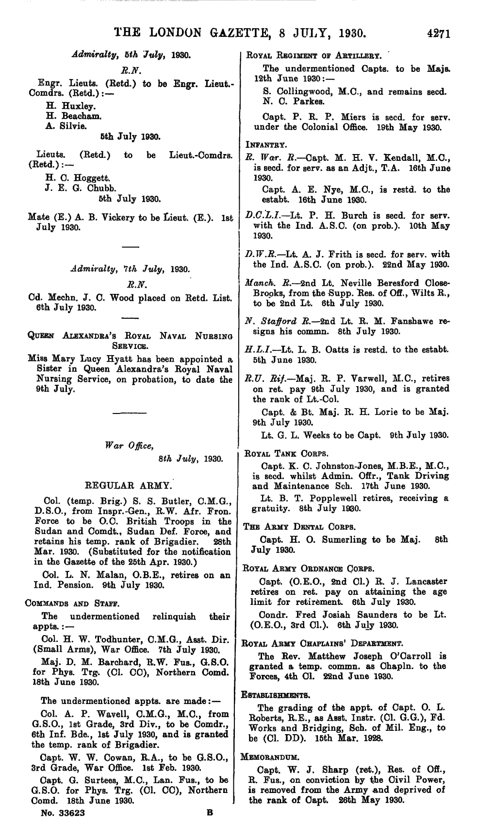 THE LONDON GAZETTE, 8 JULY, 1930. 4271 Admiralty, 5Th July, 1930