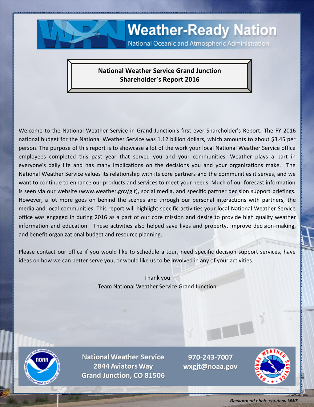 National Weather Service Grand Junction Shareholder's Report 2016
