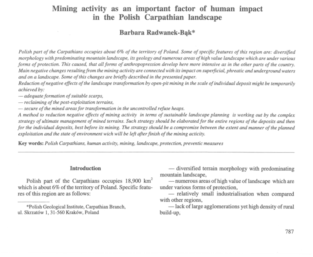 Mining Activity As an Important Factor of Human Impact in the Polish Carpathian Landscape