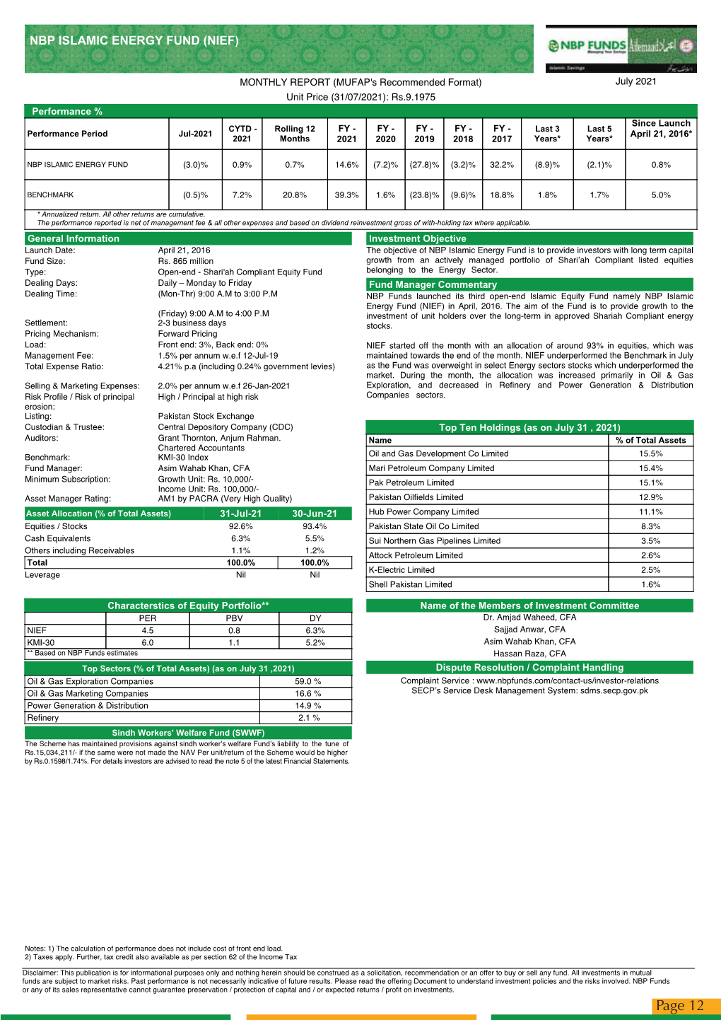 NBP Islamic Energy Fund July 2021 Download