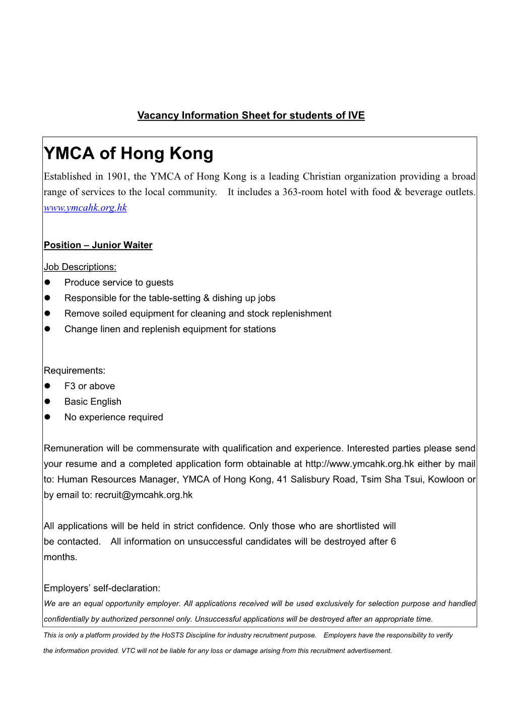 YMCA of Hong Kong Established in 1901, the YMCA of Hong Kong Is a Leading Christian Organization Providing a Broad Range of Services to the Local Community