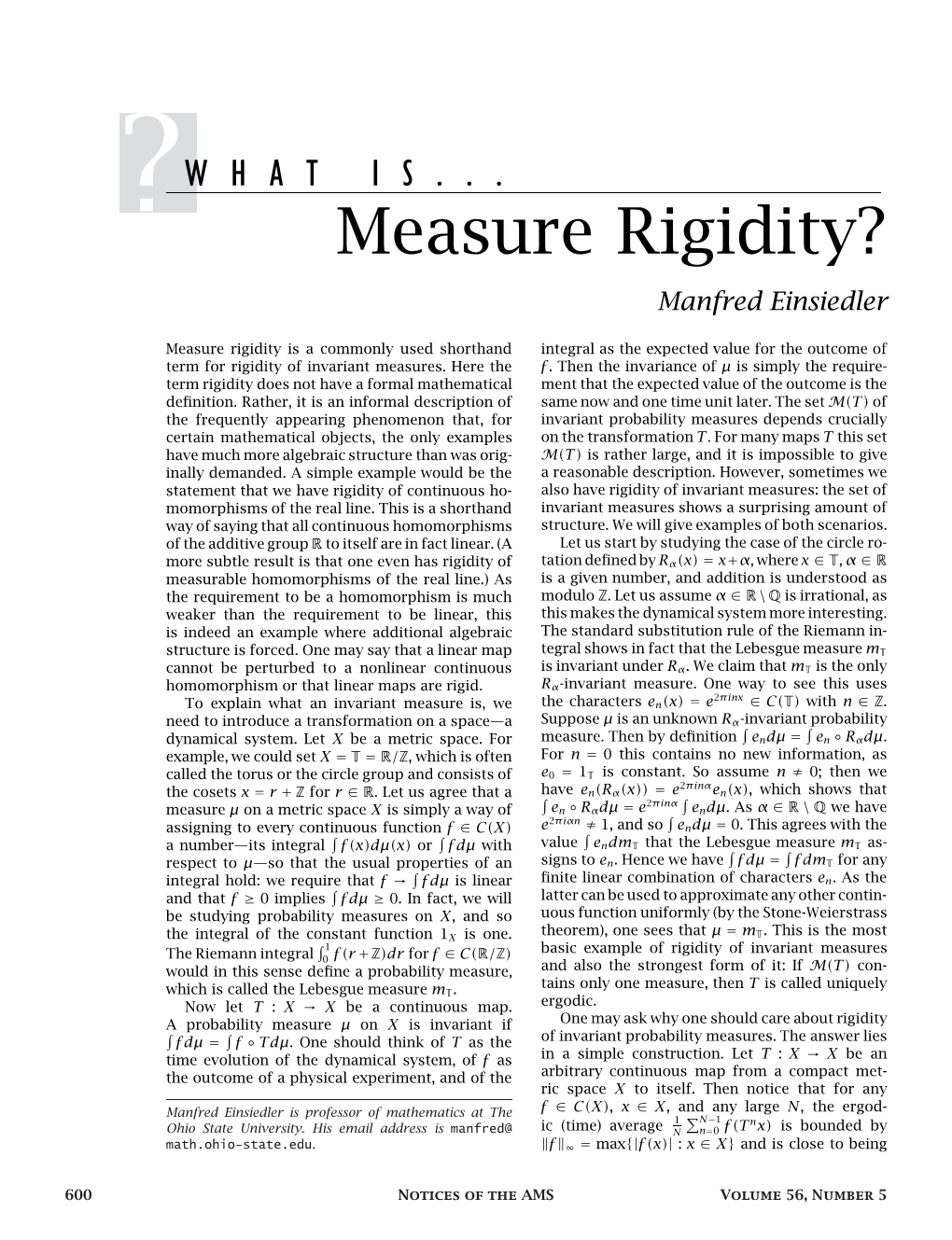 Measure Rigidity? Manfred Einsiedler