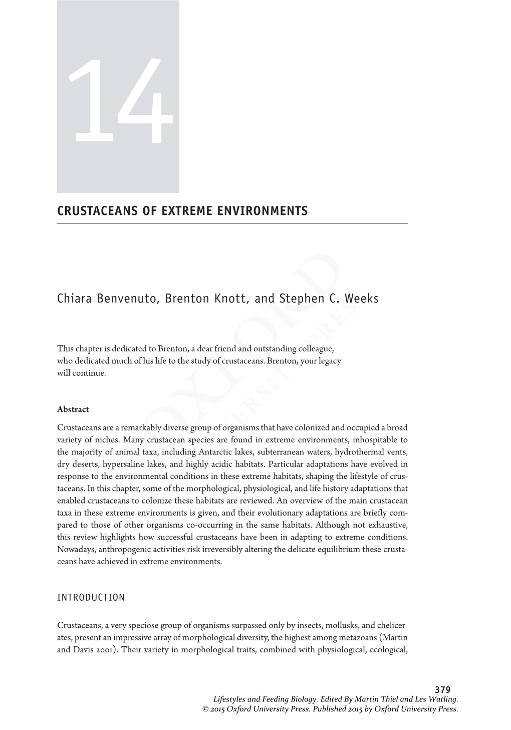 CRUSTACEANS of EXTREME ENVIRONMENTS Chiara