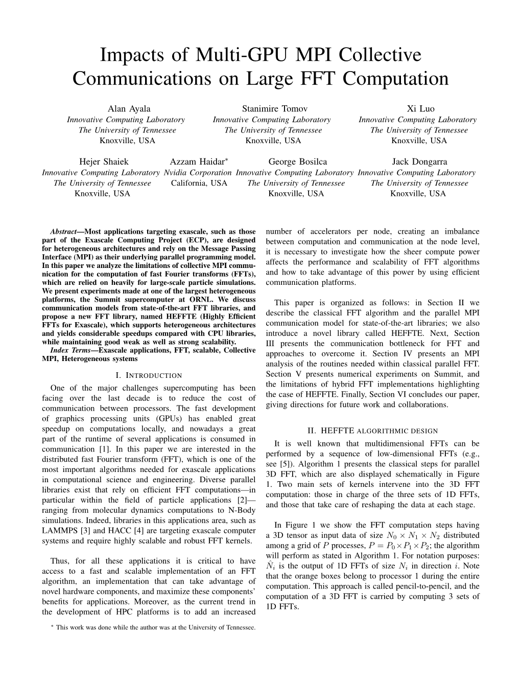 Impacts of Multi-GPU MPI Collective Communications on Large FFT Computation