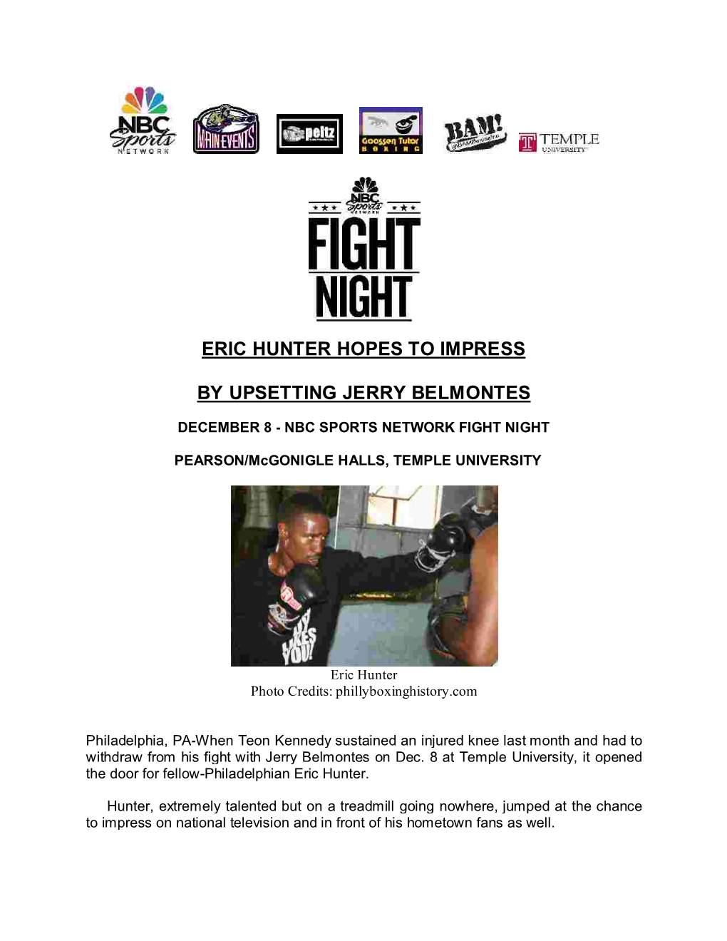 Eric Hunter Hopes to Impress by Upsetting Jerry Belmontes