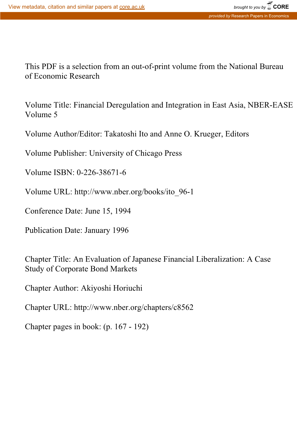 An Evaluation of Japanese Financial Liberalization: a Case Study of Corporate Bond Markets