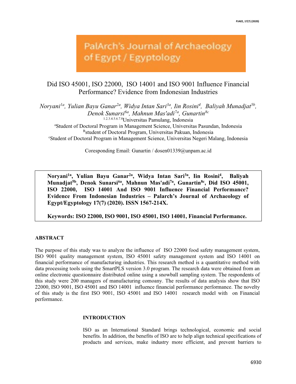 Did ISO 45001, ISO 22000, ISO 14001 and ISO 9001 Influence Financial Performance? Evidence from Indonesian Industries