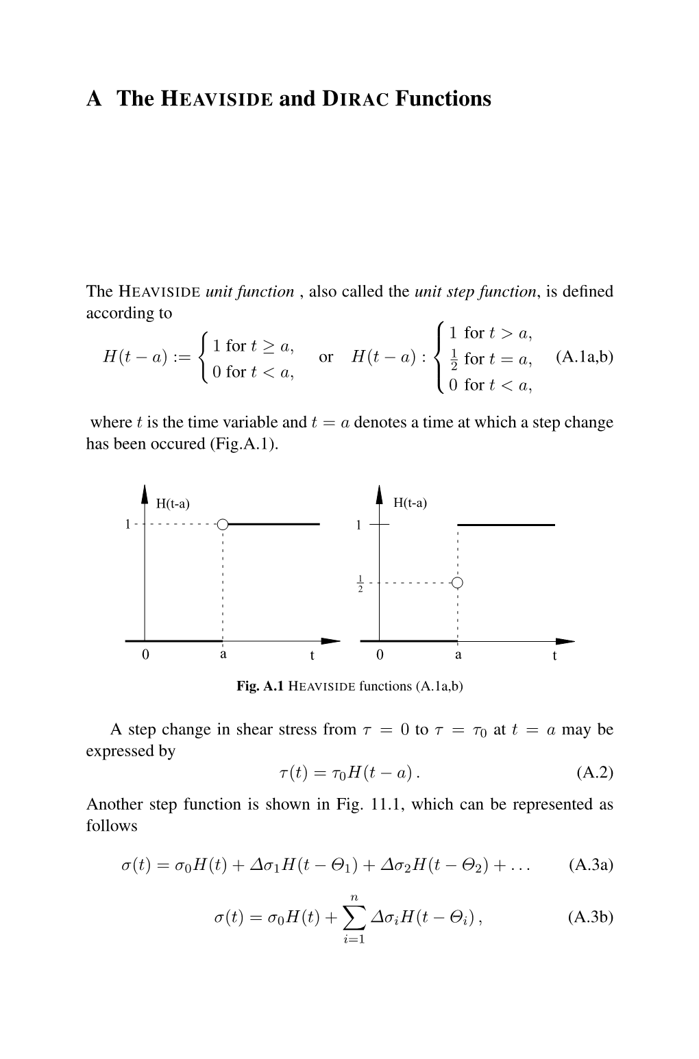 A the HEAVISIDE and DIRAC Functions If We Use the HEAVISIDE Function H(T − A) Deﬁned in (A.1)