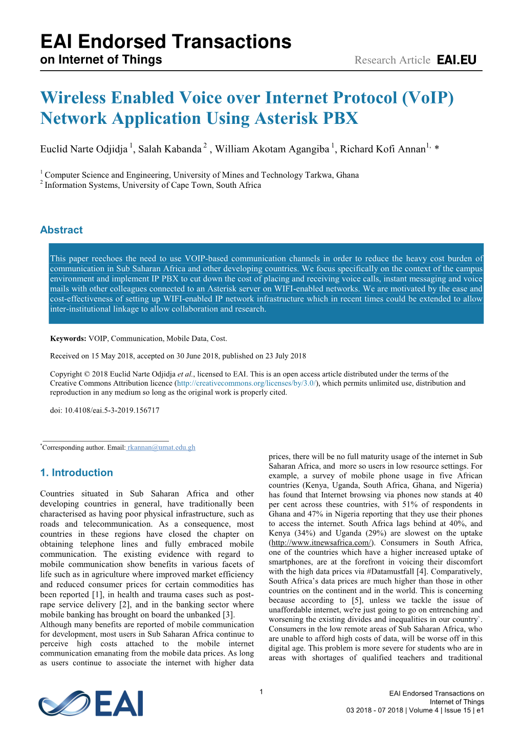 Wireless Enabled Voice Over Internet Protocol (Voip) Network Application Using Asterisk PBX