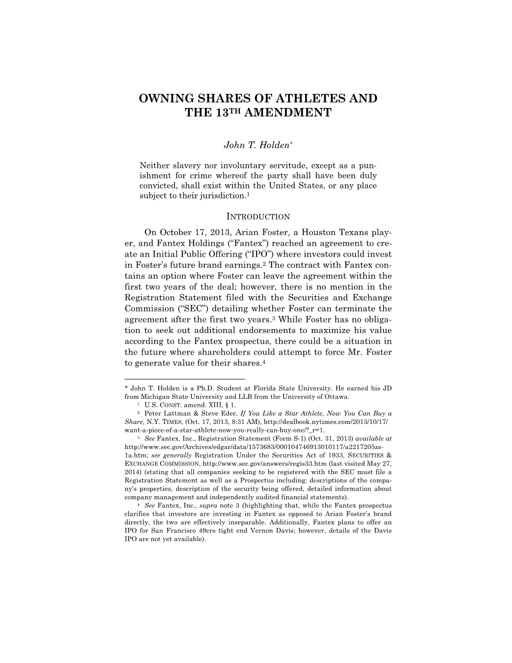 Owning Shares of Athletes and the 13Th Amendment