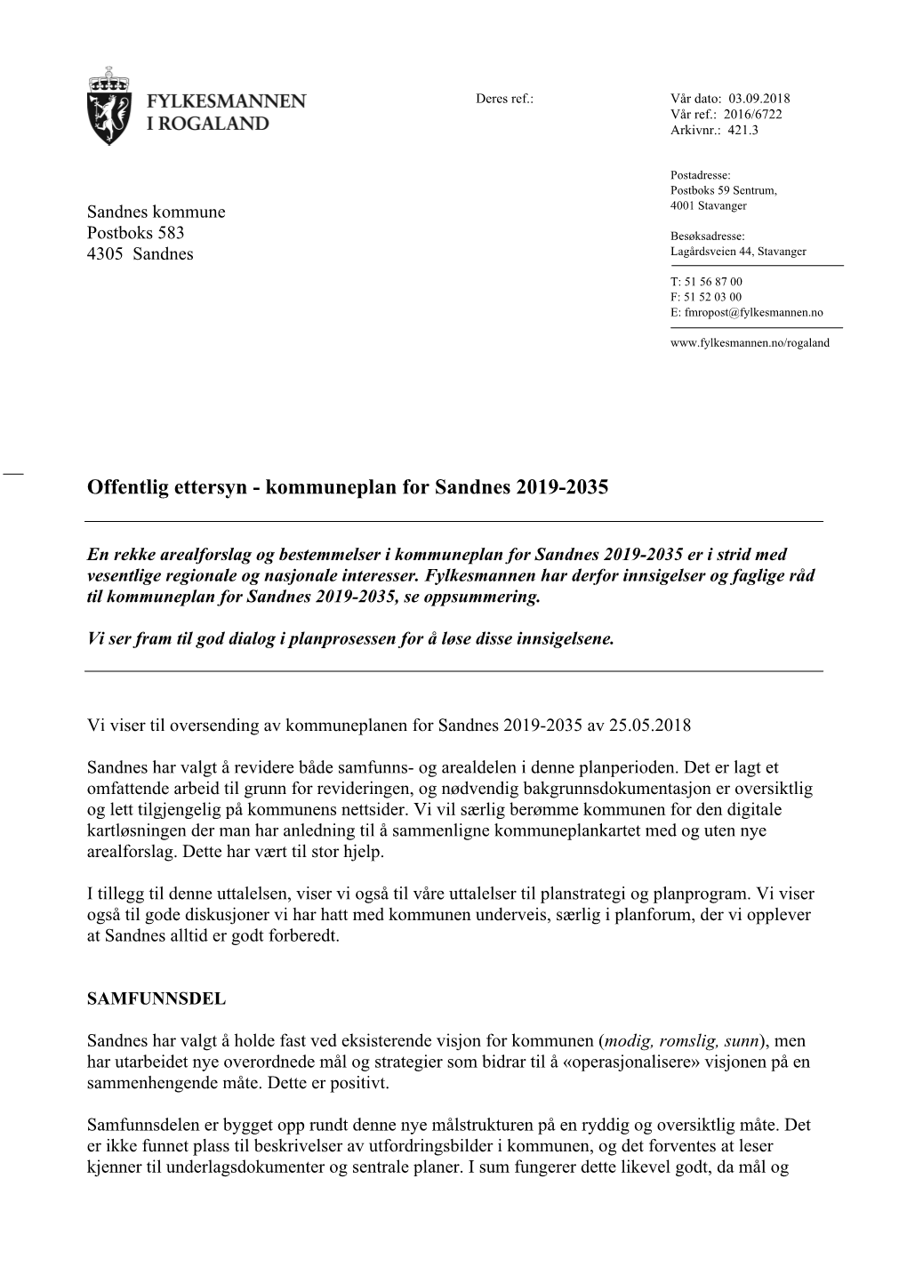Offentlig Ettersyn - Kommuneplan for Sandnes 2019-2035
