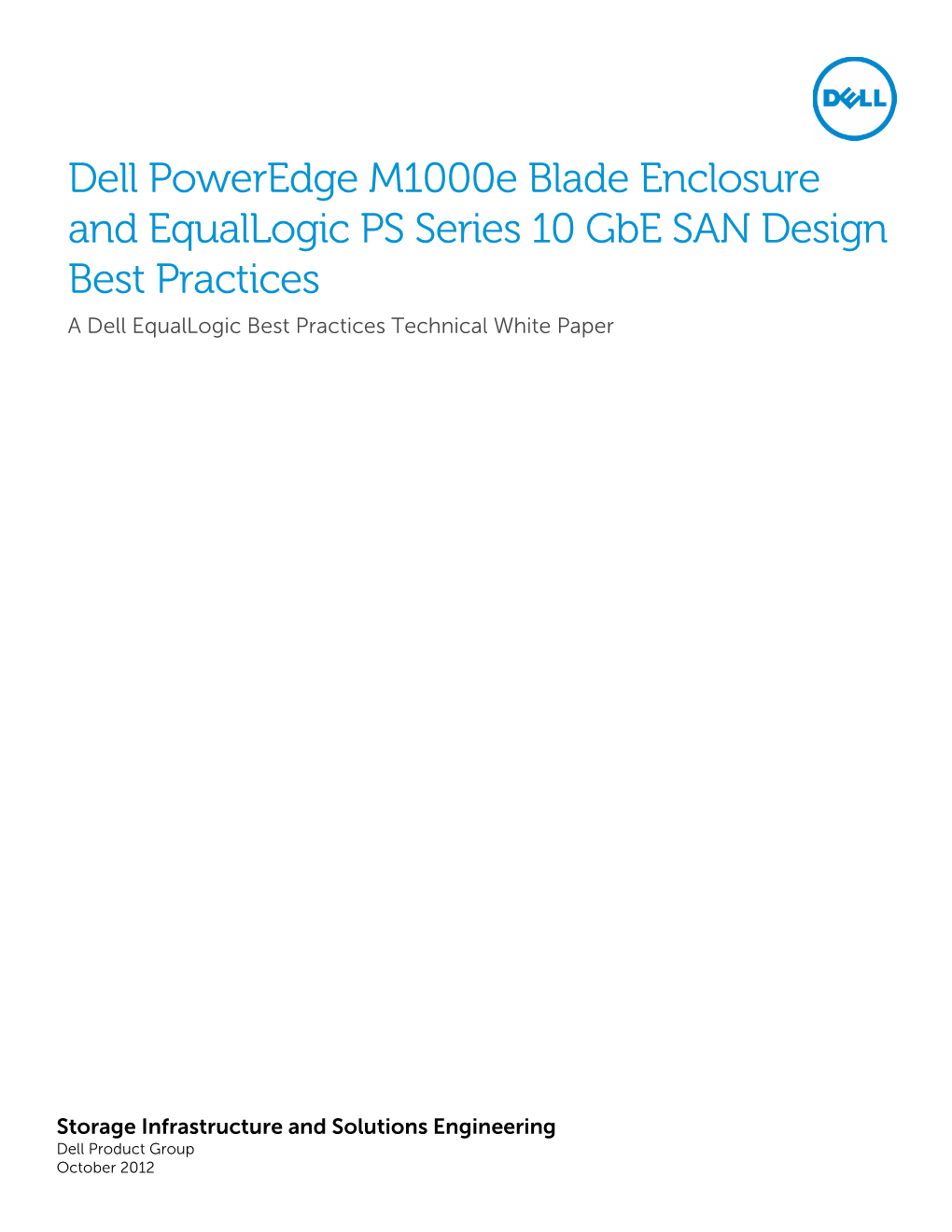 Dell Poweredge M1000e Blade and Equallogic PS Series 10 Gbe SAN