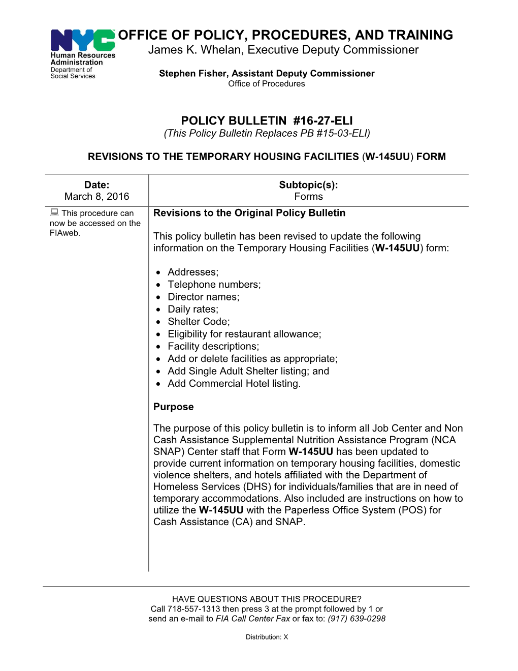 POLICY BULLETIN #16-27-ELI (This Policy Bulletin Replaces PB #15-03-ELI)