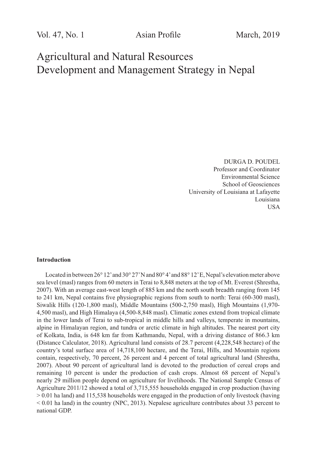 Agricultural and Natural Resources Development and Management Strategy in Nepal