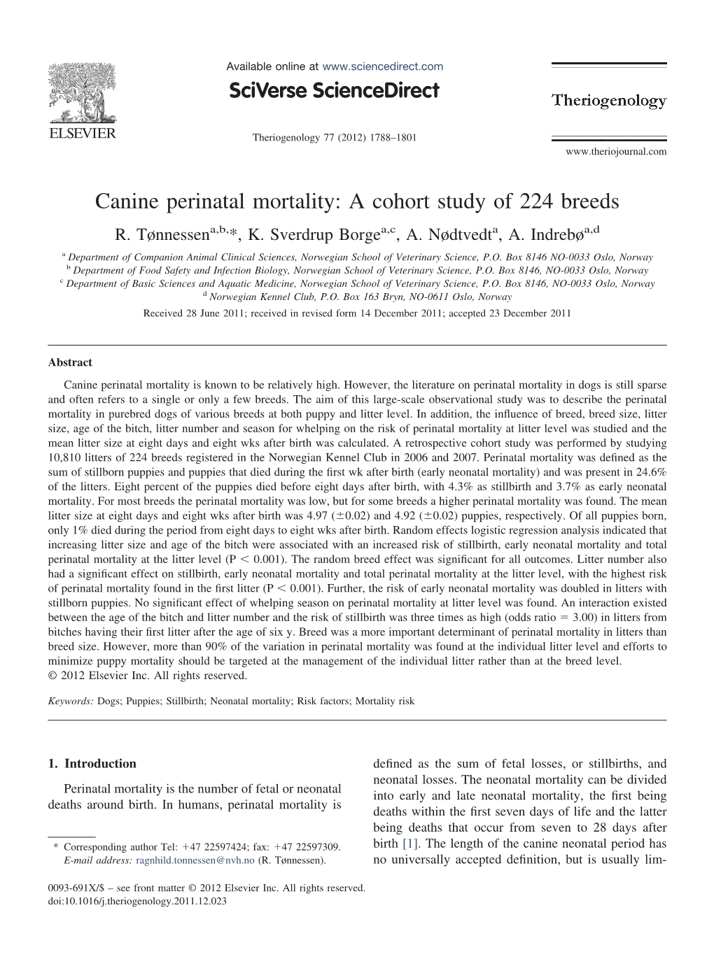 Canine Perinatal Mortality: a Cohort Study of 224 Breeds R