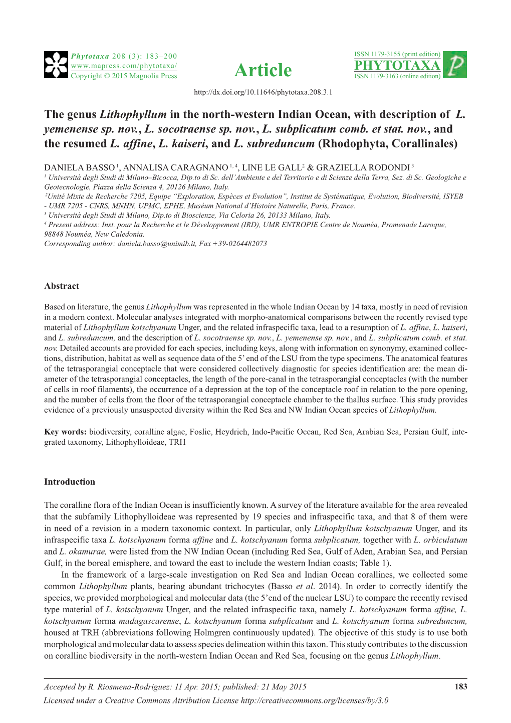 The Genus Lithophyllum in the North-Western Indian Ocean, with Description of L. Yemenense Sp. Nov., L. Socotraense Sp. Nov., L