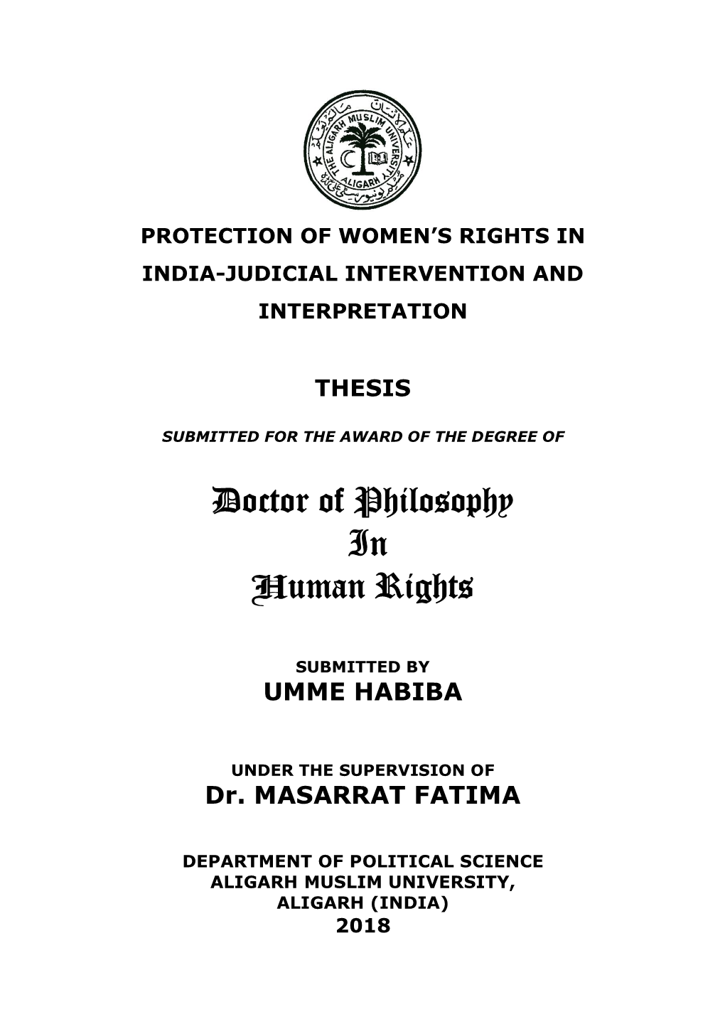 Doctor of Philosophy in Human Rights