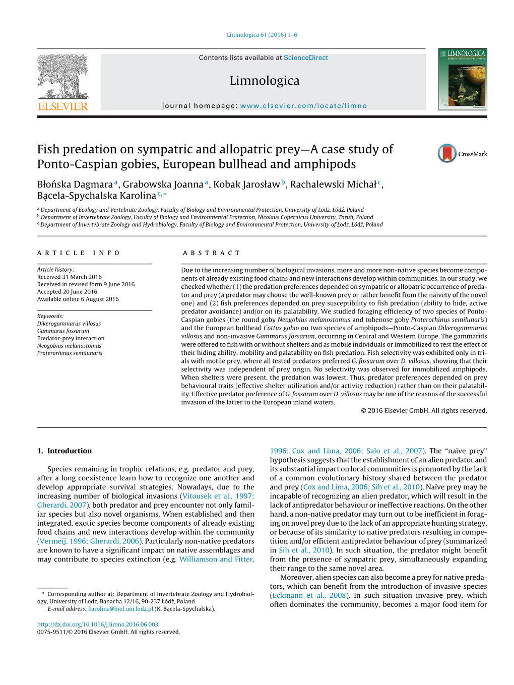 Fish Predation on Sympatric and Allopatric Prey￢ﾀﾔA Case Study Of