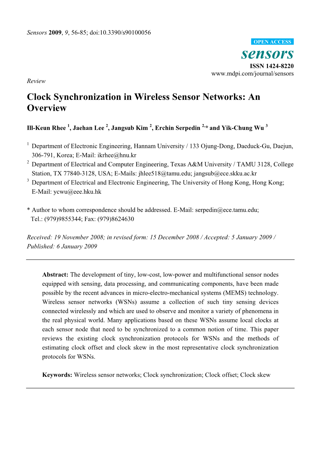 Clock Synchronization in Wireless Sensor Networks: an Overview