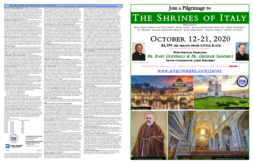 The Shrines of Italy October 12-21, 2020