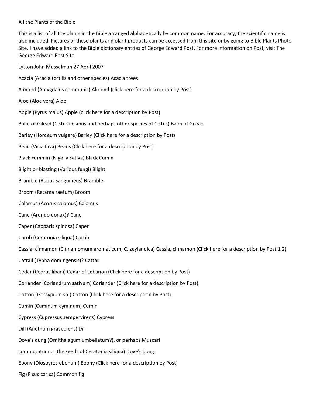 All the Plants of the Bible This Is a List of All the Plants in the Bible