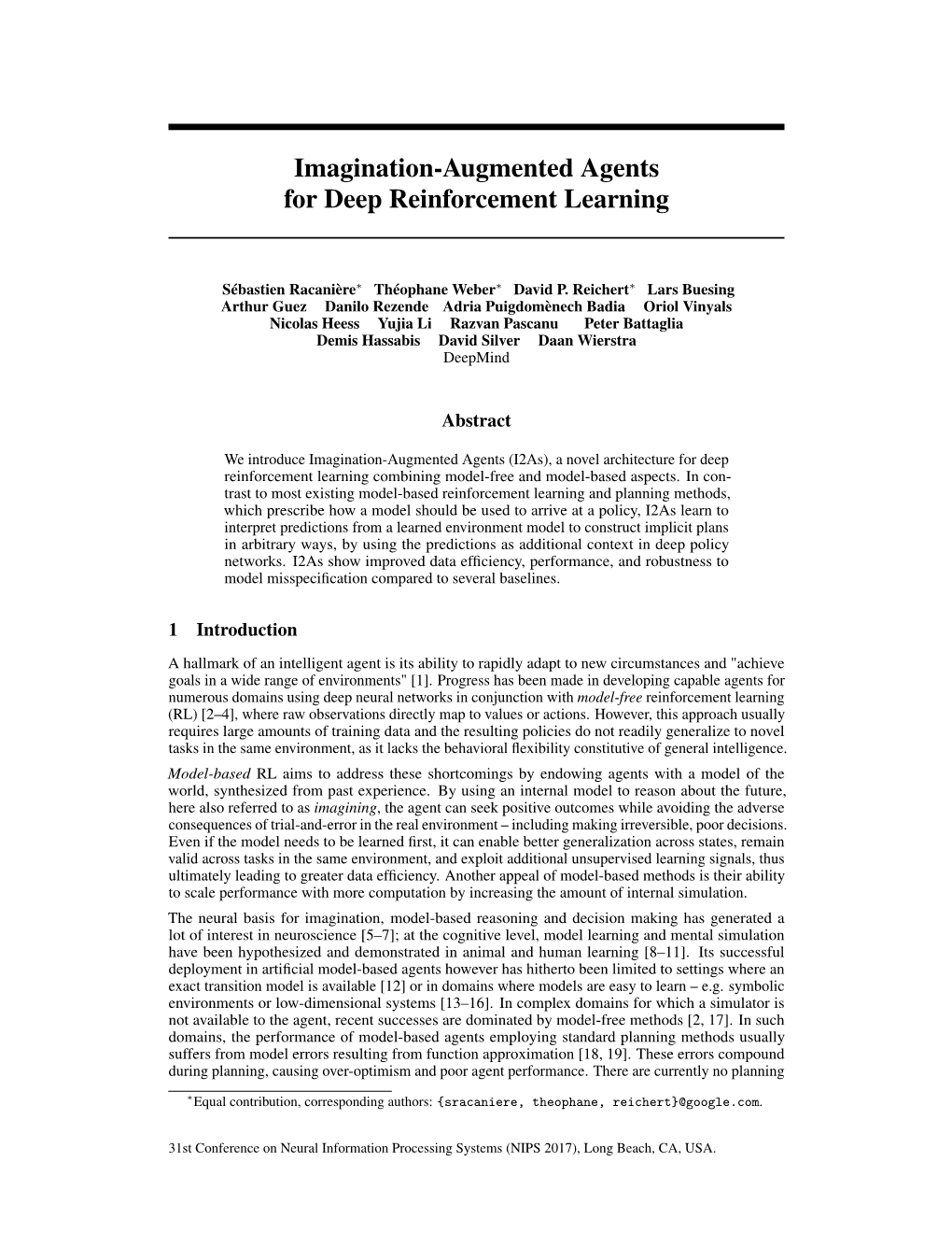 Imagination-Augmented Agents for Deep Reinforcement Learning