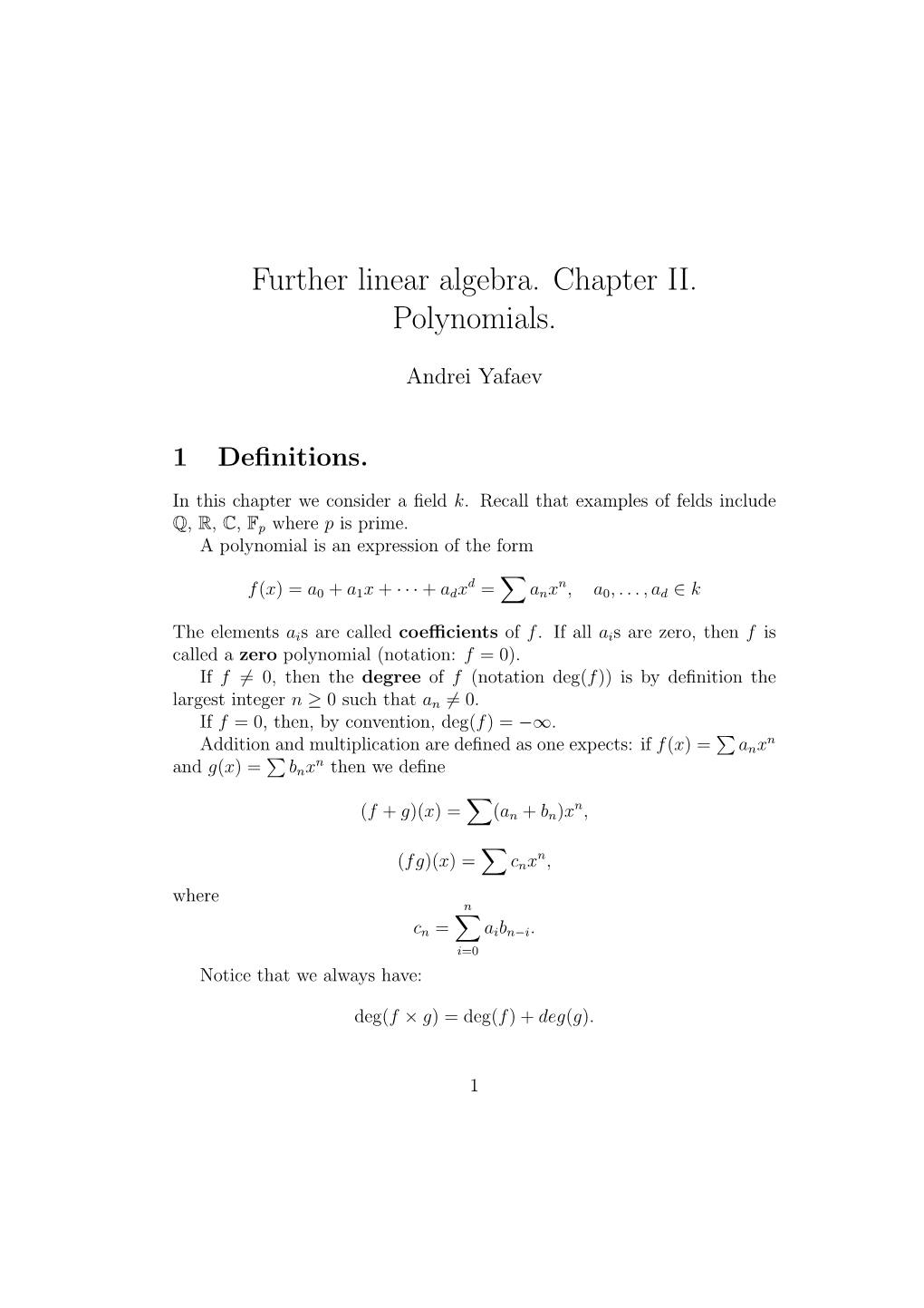 Further Linear Algebra. Chapter II. Polynomials