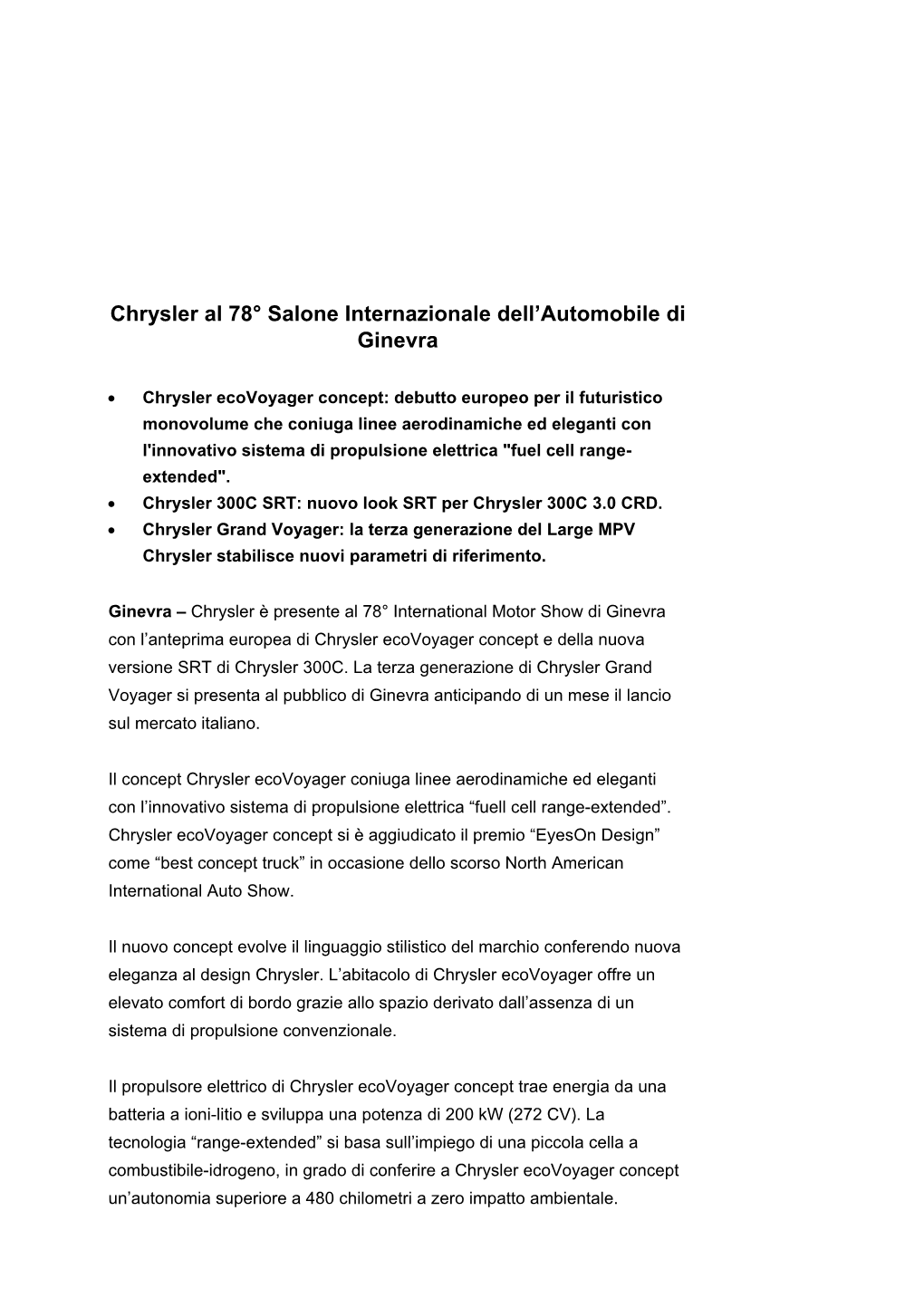 Chrysler Al 78° Salone Internazionale Dell'automobile Di Ginevra