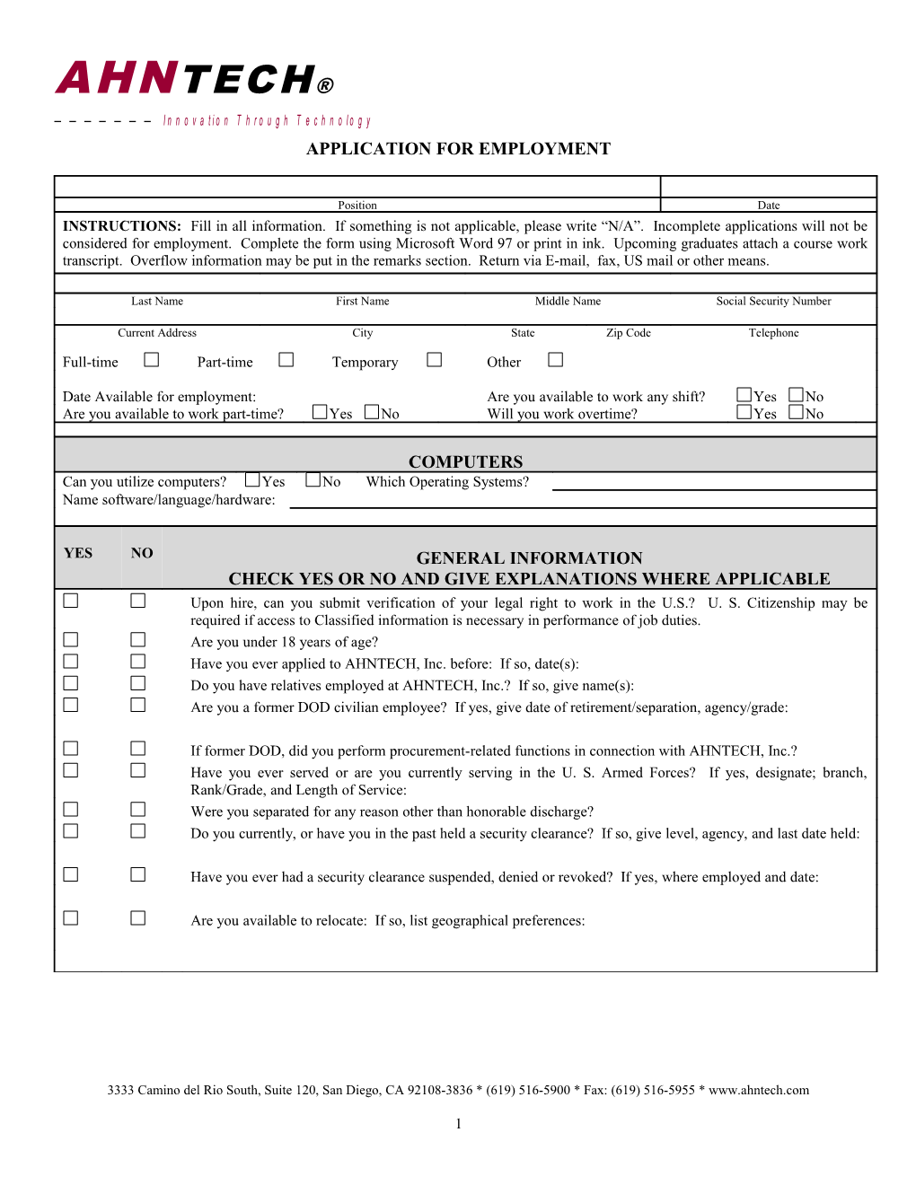 Application for Employment s91