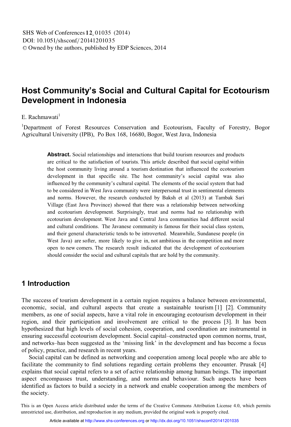 Host Community's Social and Cultural Capital for Ecotourism