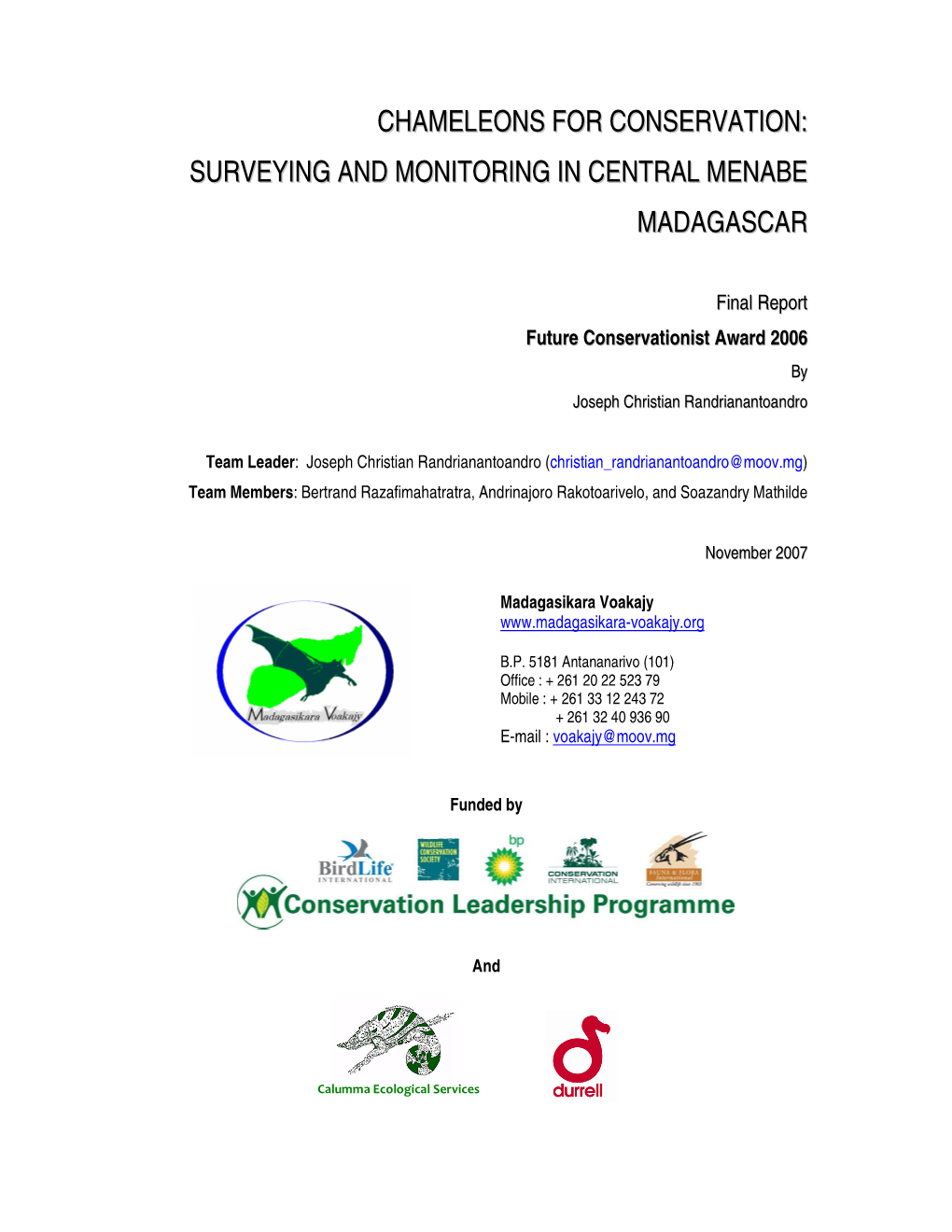 Chameleons for Conservation: Surveying and Monitoring in Central Menabe Madagascar