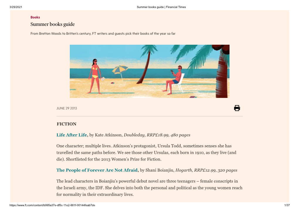 Summer Books Guide | Financial Times