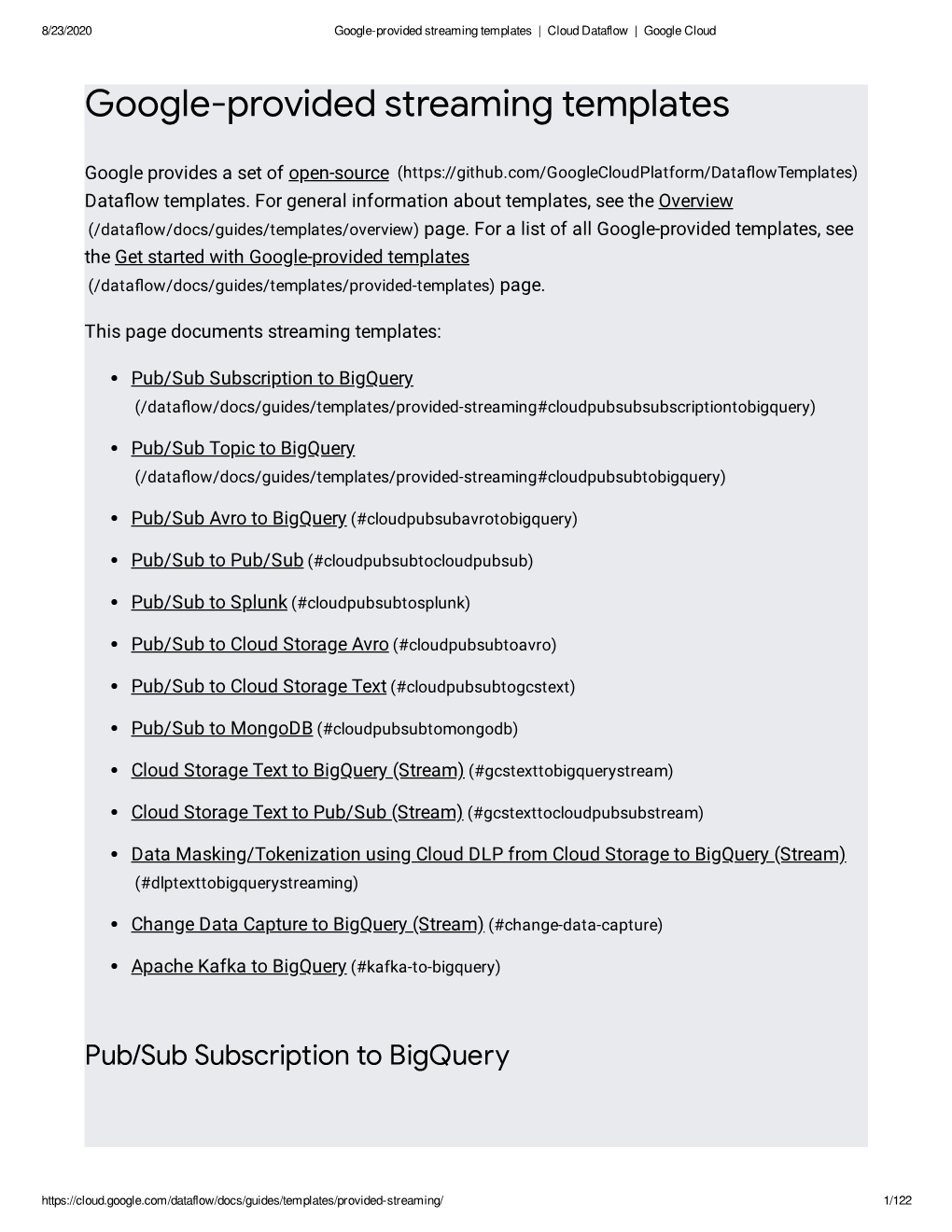 Google-Provided Streaming Templates | Cloud Dataﬂow | Google Cloud