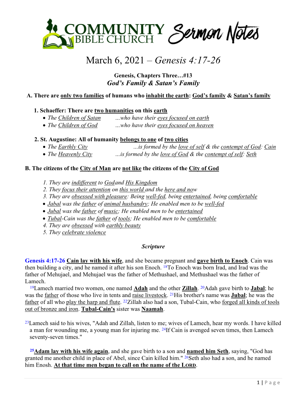 March 6, 2021 – Genesis 4:17-26