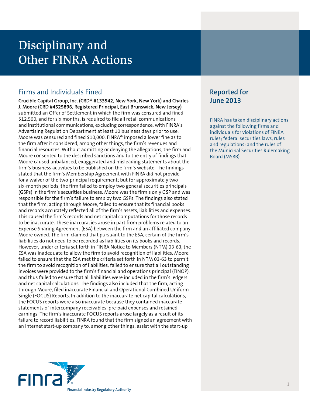 Disciplinary and Other FINRA Actions