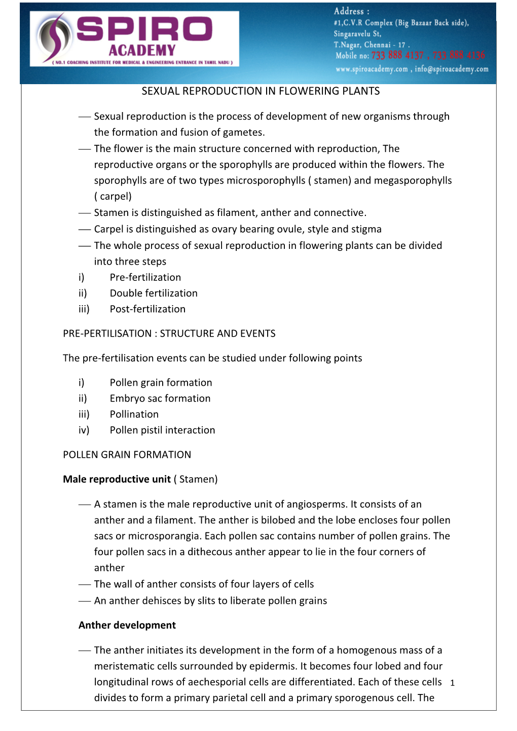 Sexual Reproduction in Flowering Plants