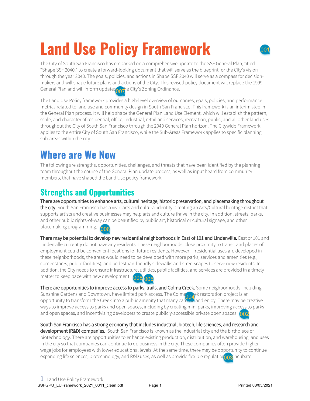 Land Use Policy Framework
