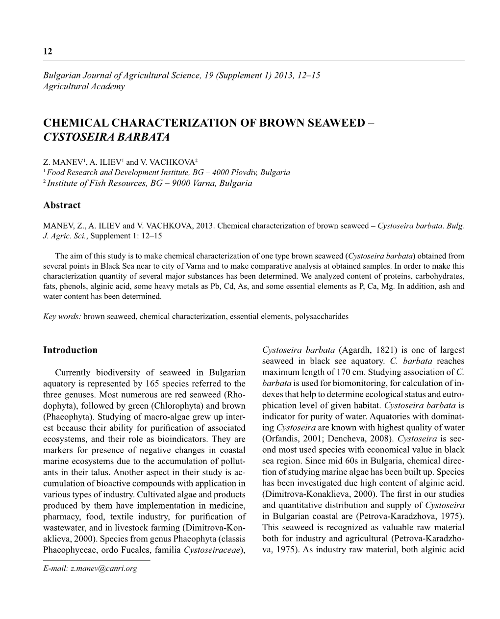 Chemical Characterization of Brown Seaweed – Cystoseira Barbata